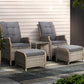 Cylas 5-Piece Recliner Chairs Table Sun lounge Wicker Outdoor Furniture Adjustable - Grey