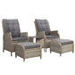 Cylas 5-Piece Recliner Chairs Table Sun lounge Wicker Outdoor Furniture Adjustable - Grey