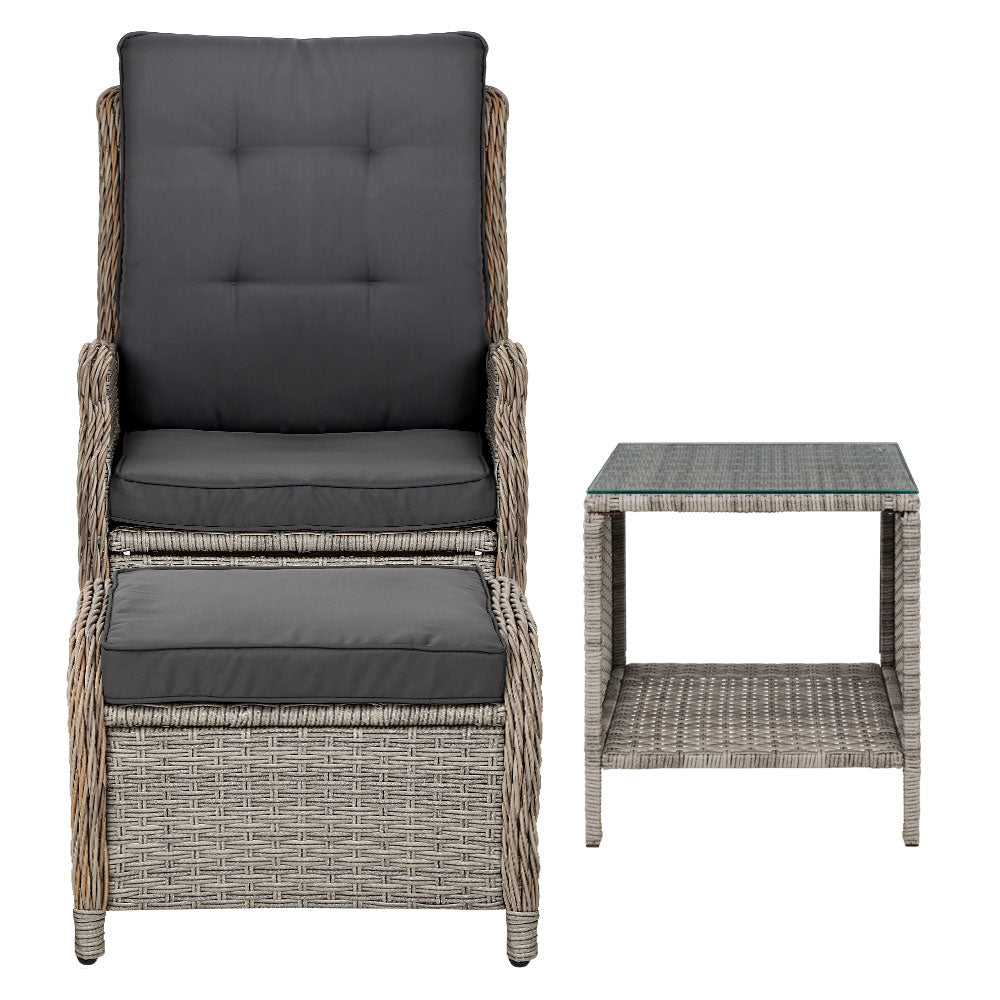 Cylas 5-Piece Recliner Chairs Table Sun lounge Wicker Outdoor Furniture Adjustable - Grey