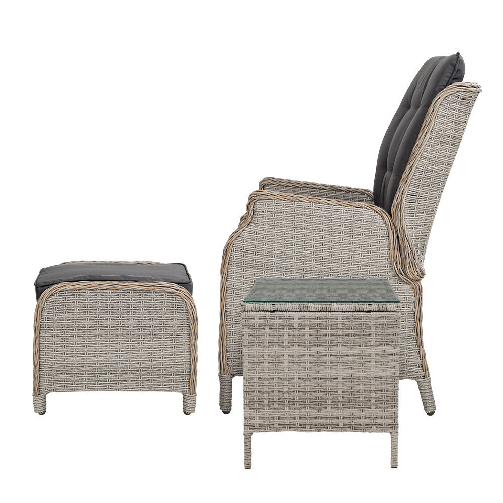 Cylas 5-Piece Recliner Chairs Table Sun lounge Wicker Outdoor Furniture Adjustable - Grey