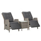 Kaedra 3-Piece Recliner Chairs Table Sun lounge Outdoor Furniture Wicker Adjustable - Grey