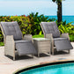 Kaedra 3-Piece Recliner Chairs Table Sun lounge Outdoor Furniture Wicker Adjustable - Grey