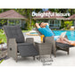 Kaedra 3-Piece Recliner Chairs Table Sun lounge Outdoor Furniture Wicker Adjustable - Grey