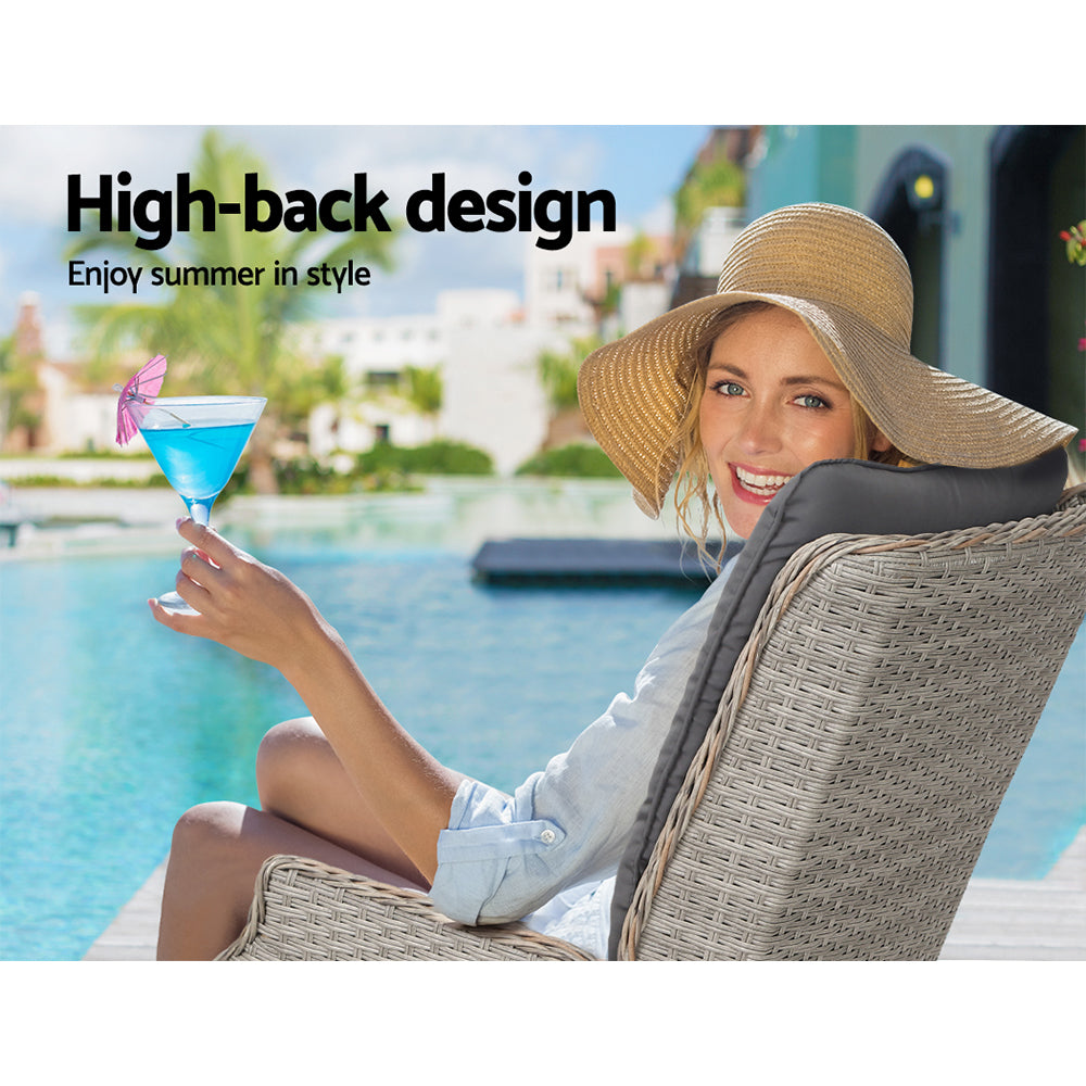 Kaedra 3-Piece Recliner Chairs Table Sun lounge Outdoor Furniture Wicker Adjustable - Grey