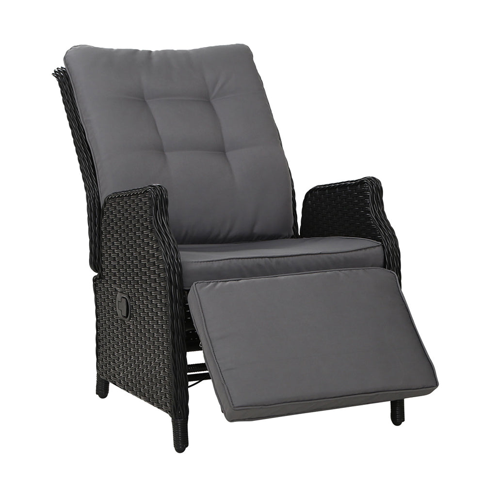 Moore Recliner Chairs Setting Outdoor Furniture Patio Wicker Sofa - Black
