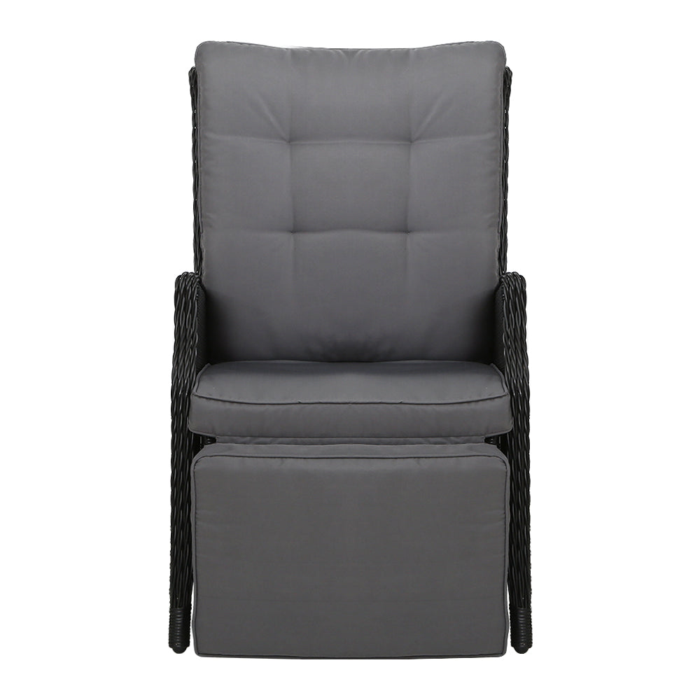 Moore Recliner Chairs Setting Outdoor Furniture Patio Wicker Sofa - Black