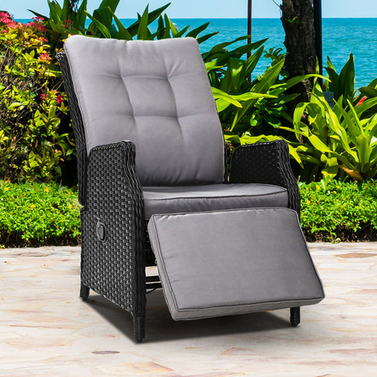 Moore Recliner Chairs Setting Outdoor Furniture Patio Wicker Sofa - Black