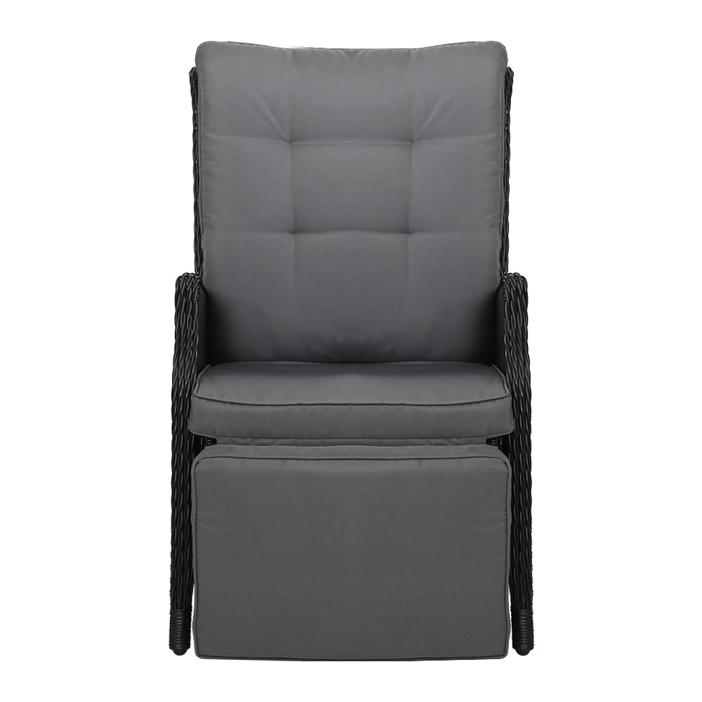 Moore Set of 2 Recliner Chairs Setting Outdoor Furniture Patio Wicker Sofa - Black