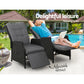 Moore Set of 2 Recliner Chairs Setting Outdoor Furniture Patio Wicker Sofa - Black