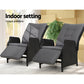 Moore Set of 2 Recliner Chairs Setting Outdoor Furniture Patio Wicker Sofa - Black