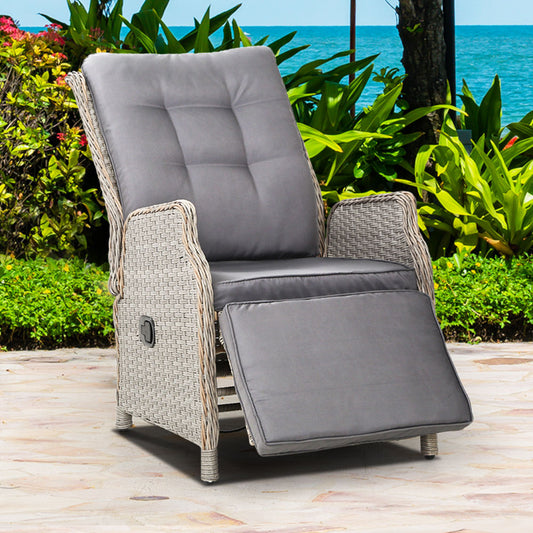 Moore Recliner Chairs Setting Outdoor Furniture Patio Wicker Sofa - Grey