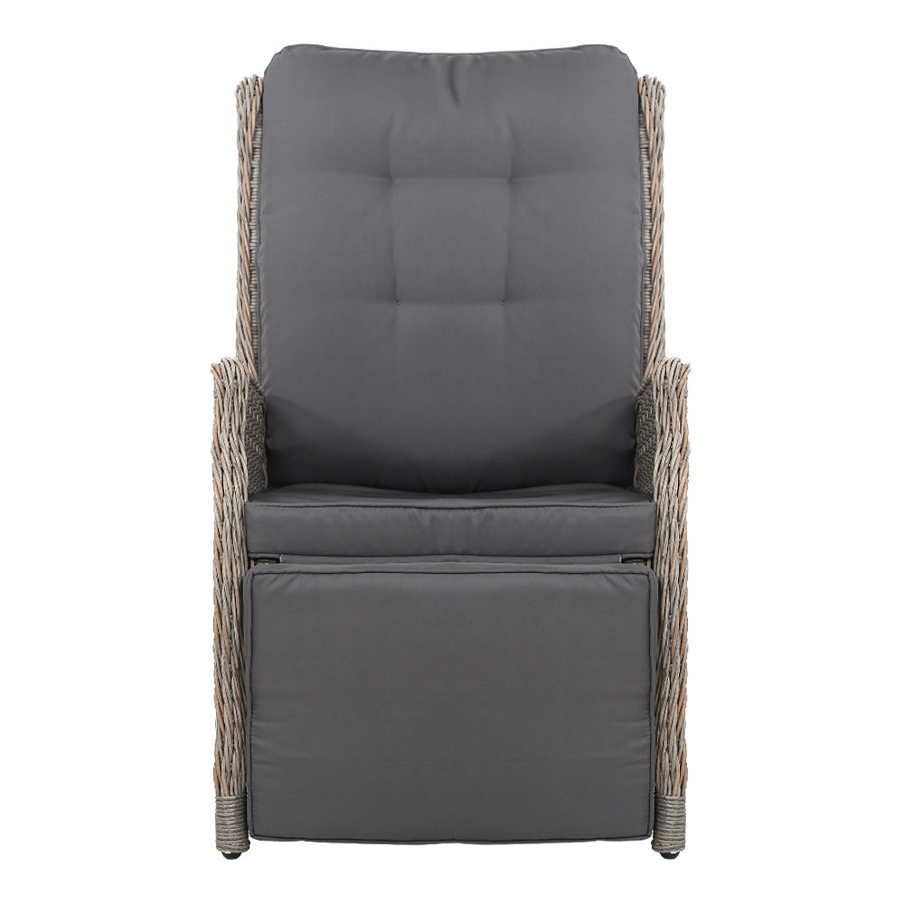 Moore Set of 2 Recliner Chairs Setting Outdoor Furniture Patio Wicker Sofa - Grey