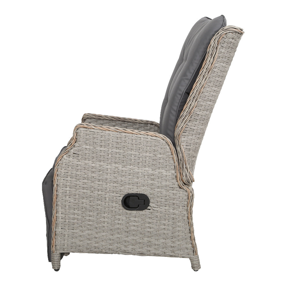 Moore Set of 2 Recliner Chairs Setting Outdoor Furniture Patio Wicker Sofa - Grey