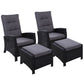 Dursley Set of 2 Recliner Chair Outdoor Furniture Setting Patio Wicker Sofa Chair and Ottoman - Black