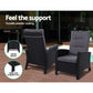 Dursley Set of 2 Recliner Chair Outdoor Furniture Setting Patio Wicker Sofa Chair and Ottoman - Black
