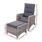 Dursley Recliner Chair Outdoor Furniture Setting Patio Wicker Sofa Chair and Ottoman - Grey