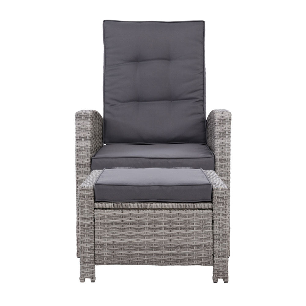 Dursley Set of 2 Recliner Chair Outdoor Furniture Setting Patio Wicker Sofa Chair and Ottoman - Grey