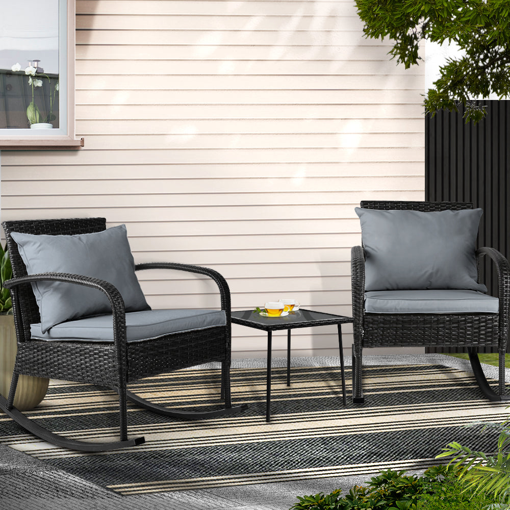 Eliza 2-Seater Rocking 3-Piece Outdoor Chair - Black