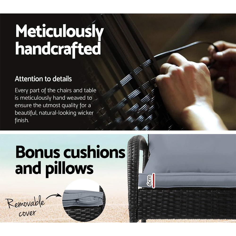 Eliza 2-Seater Rocking 3-Piece Outdoor Chair - Black