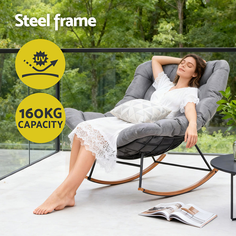 Sylven Outdoor Rocking Chair Furniture Papasan Recliner Garden Patio Lounge Setting - Grey