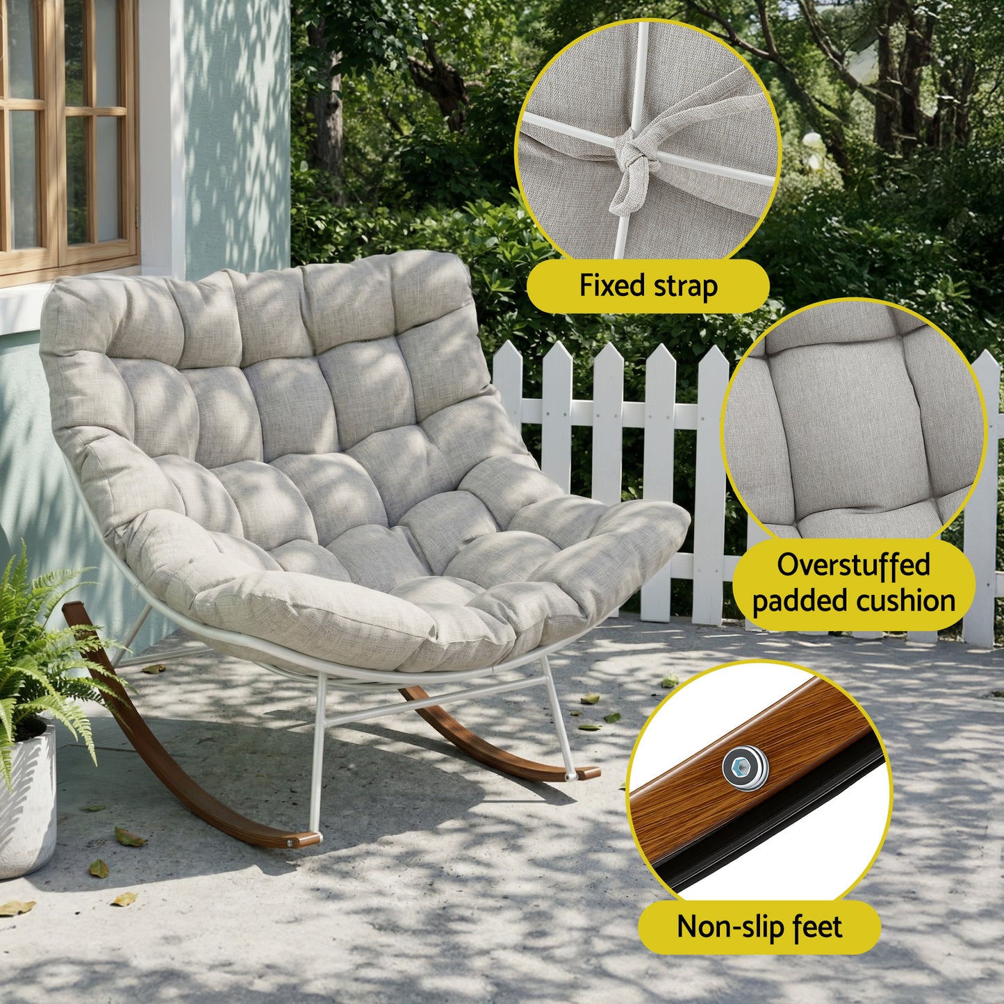 Sylven Outdoor Rocking Chair Furniture Papasan Recliner Garden Patio Lounge Setting - White