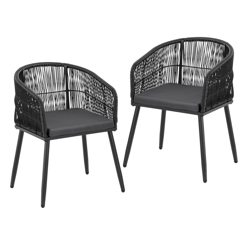 Selwyn Set of 2 Outdoor Dining Chairs Wicker Chair Patio Furniture Garden Steel - Black