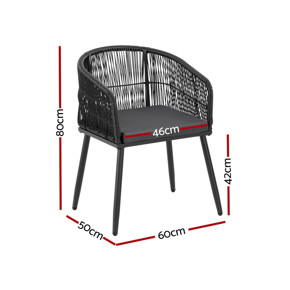 Selwyn Set of 2 Outdoor Dining Chairs Wicker Chair Patio Furniture Garden Steel - Black