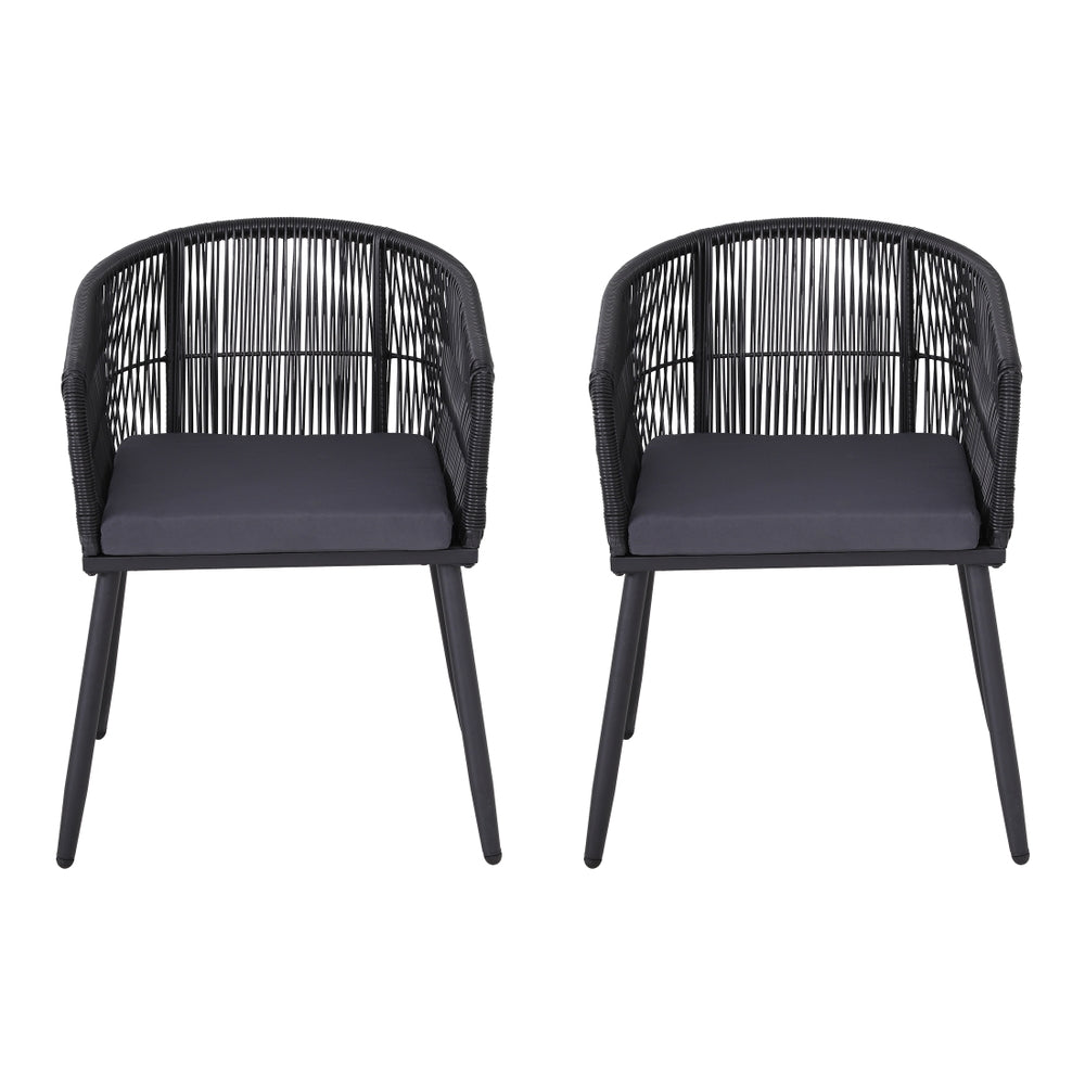 Selwyn Set of 2 Outdoor Dining Chairs Wicker Chair Patio Furniture Garden Steel - Black