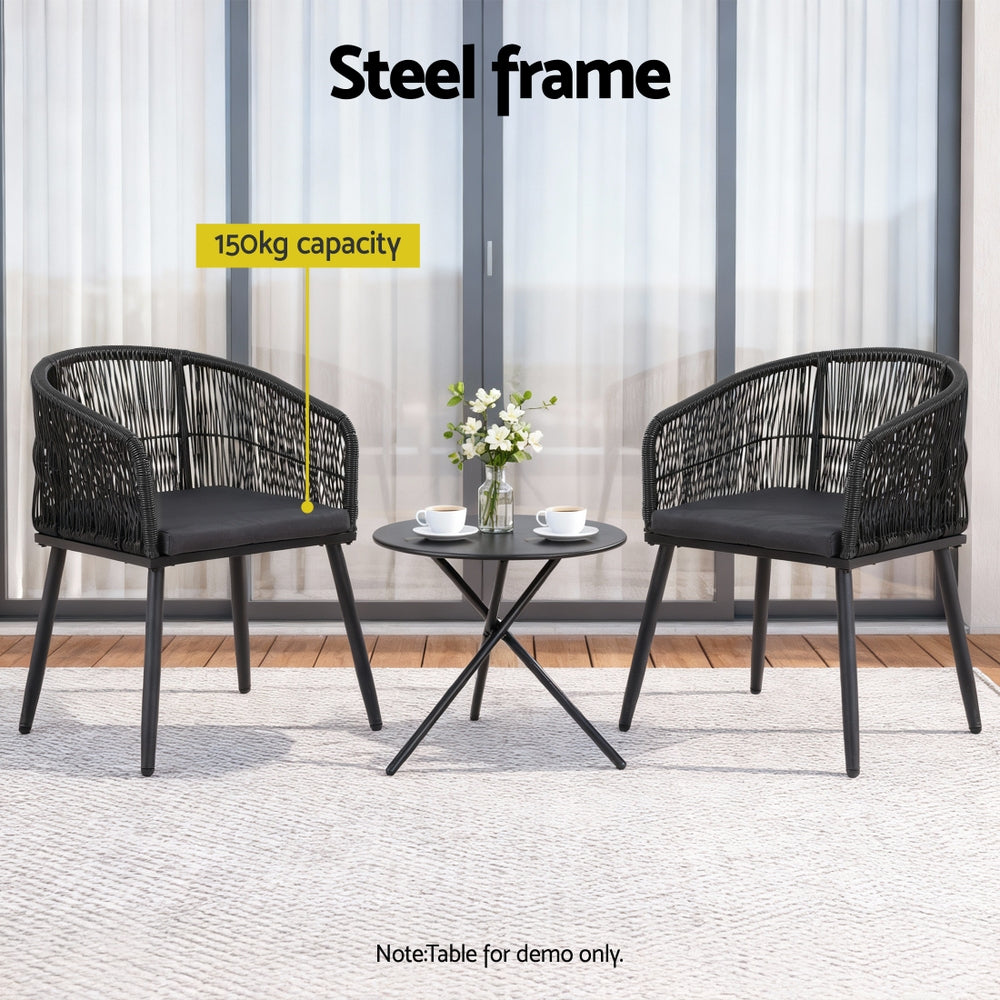 Selwyn Set of 2 Outdoor Dining Chairs Wicker Chair Patio Furniture Garden Steel - Black