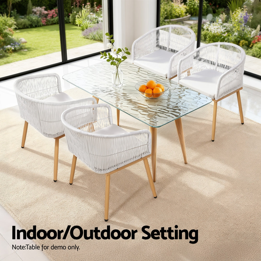 Selwyn Set of 2 Outdoor Dining Chairs Wicker Chair Patio Furniture Garden Steel - White