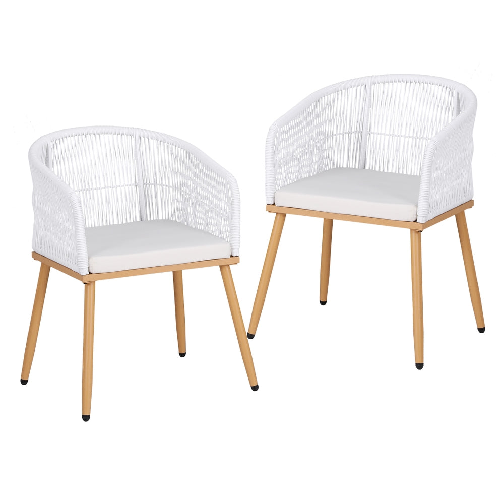 Selwyn Set of 2 Outdoor Dining Chairs Wicker Chair Patio Furniture Garden Steel - White