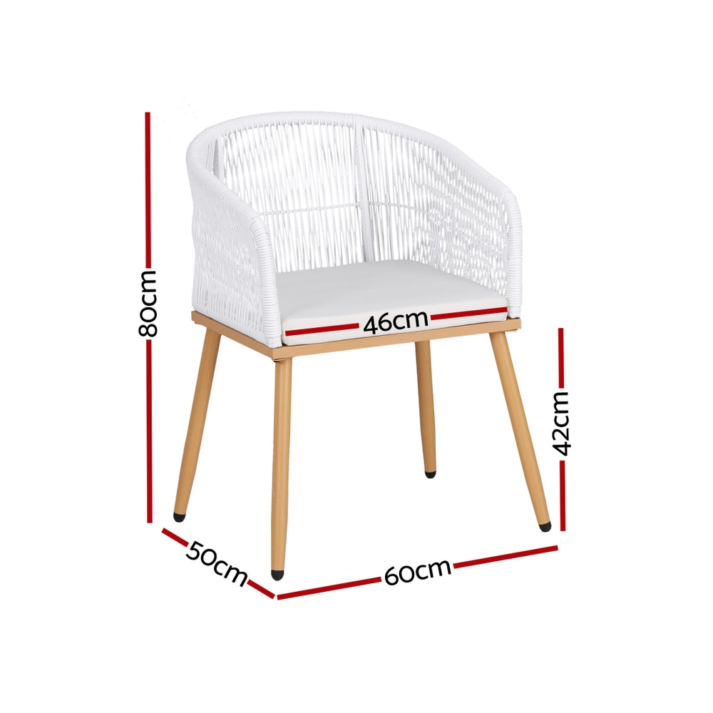 Selwyn Set of 2 Outdoor Dining Chairs Wicker Chair Patio Furniture Garden Steel - White