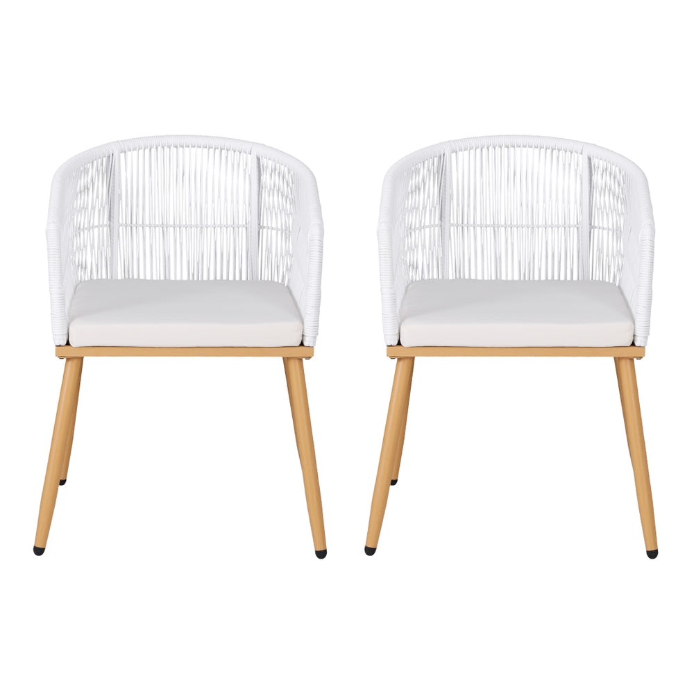 Selwyn Set of 2 Outdoor Dining Chairs Wicker Chair Patio Furniture Garden Steel - White