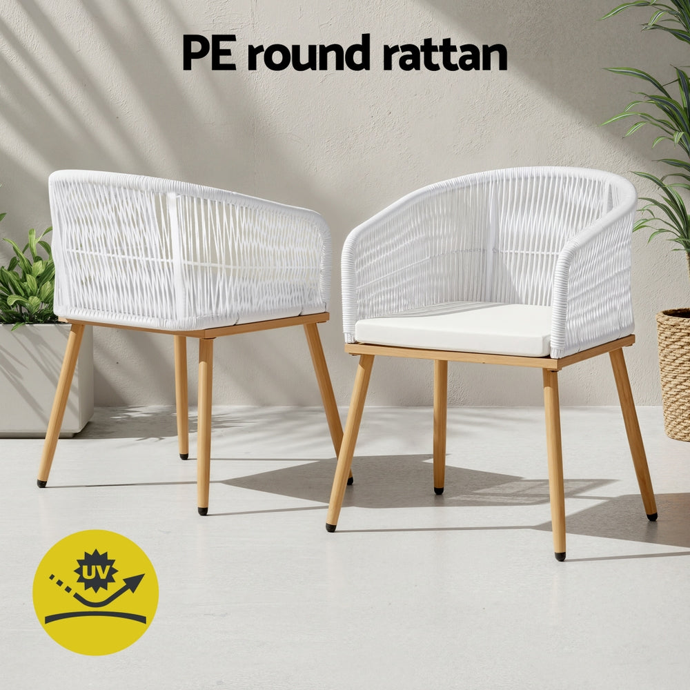 Selwyn Set of 2 Outdoor Dining Chairs Wicker Chair Patio Furniture Garden Steel - White