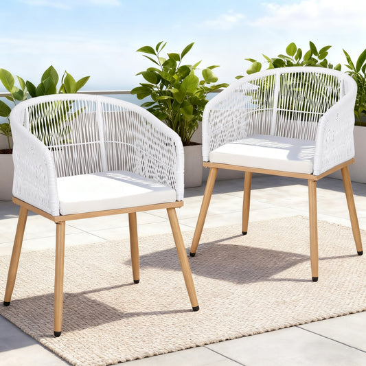 Selwyn Set of 2 Outdoor Dining Chairs Wicker Chair Patio Furniture Garden Steel - White