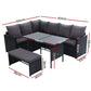 Morgan 8-Seater Furniture Dining Lounge Wicker 5-Piece Outdoor Sofa - Black