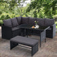 Morgan 8-Seater Furniture Dining Wicker 5-Piece Outdoor Sofa with Storage Cover - Black