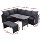 Morgan 8-Seater Furniture Dining Wicker 5-Piece Outdoor Sofa with Storage Cover - Black