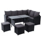 David 9-Seater Furniture Dining Wicker 5-Piece Outdoor Sofa with Storage Cover - Black