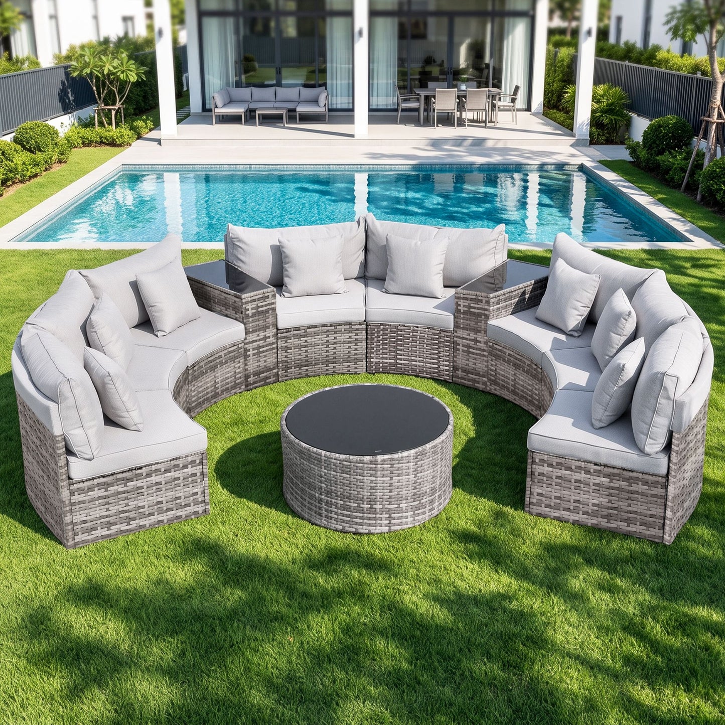 Airdrie 8-Seater Outdoor Sofa Set 11-Piece Table Chair Set Garden Rattan Furniture - Grey