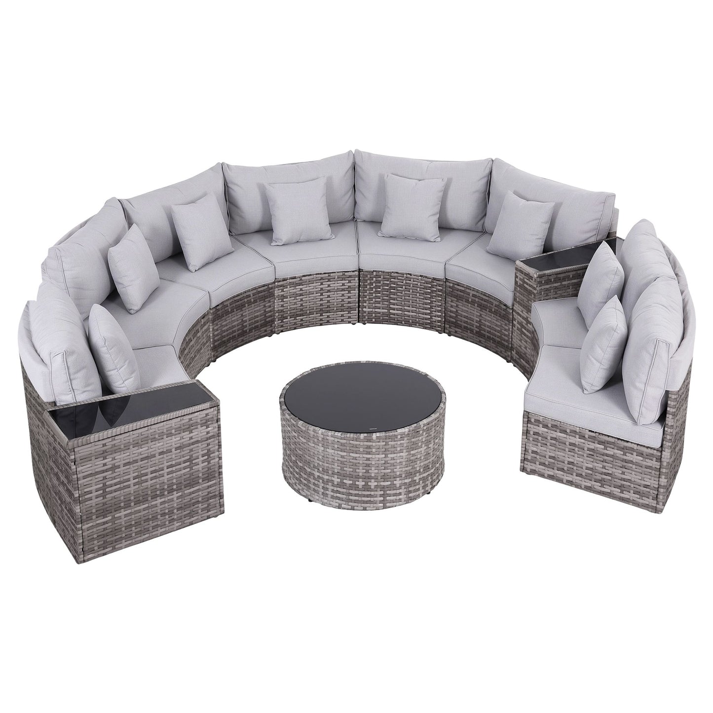 Airdrie 8-Seater Outdoor Sofa Set 11-Piece Table Chair Set Garden Rattan Furniture - Grey