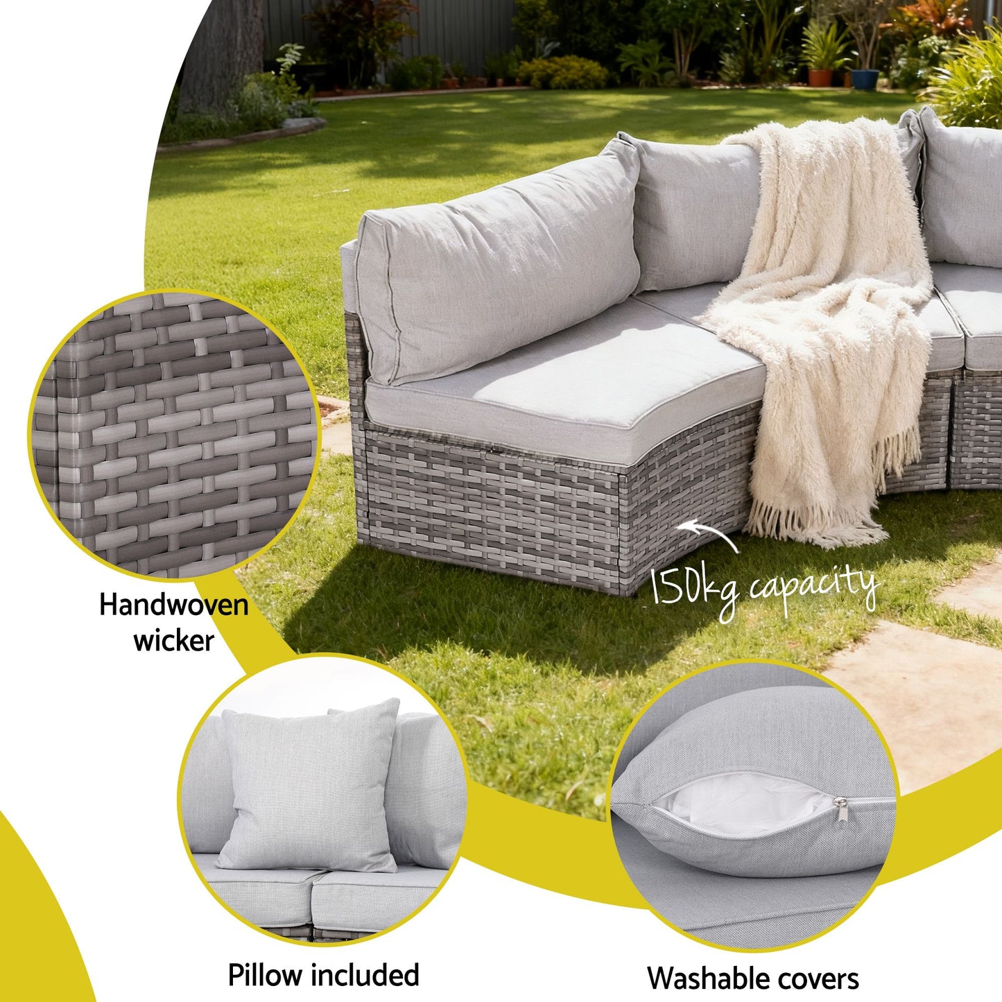 Airdrie 8-Seater Outdoor Sofa Set 11-Piece Table Chair Set Garden Rattan Furniture - Grey
