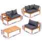 Cenburg 5-Seater Outdoor Sofa Set Wooden Bench with Built-in Side Table 4-Piece - Wood Black