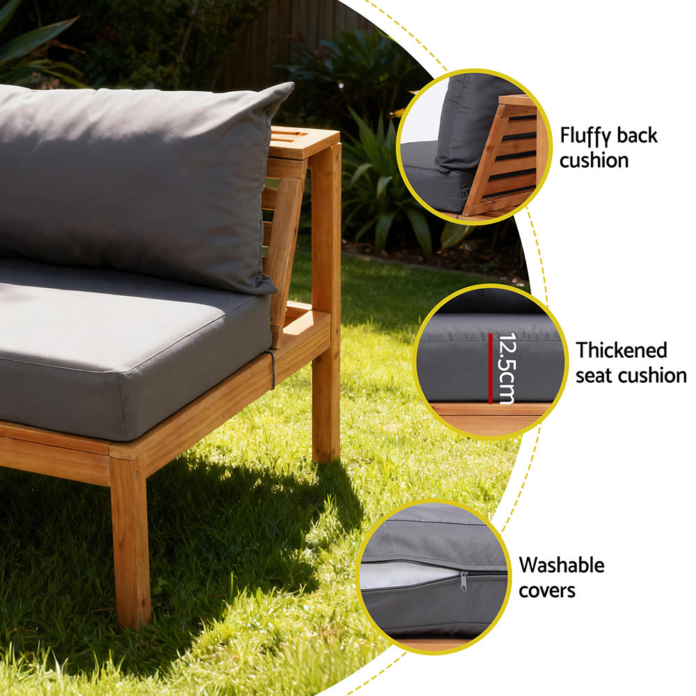 Cenburg 5-Seater Outdoor Sofa Set Wooden Bench with Built-in Side Table 4-Piece - Wood Black