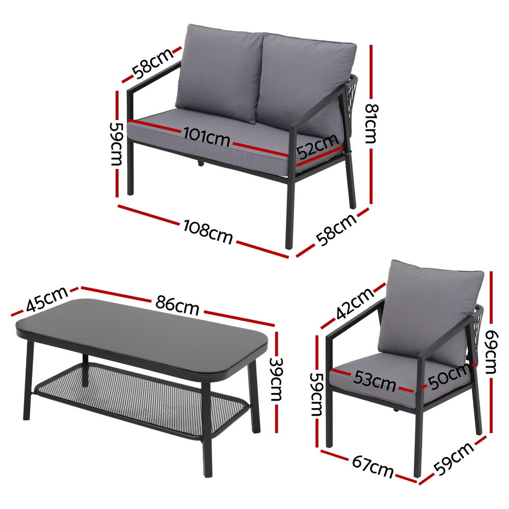Tavian 4-Seater Table Chair Setting Patio Furniture 4-Piece Outdoor Sofa Set - Grey