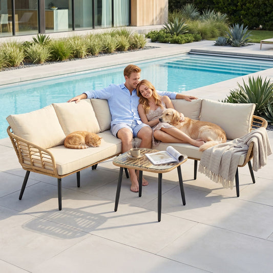 Branor 5-Seater Modular Outdoor Sofa Set with Cushions Rattan Furniture 4-Piece - Natural