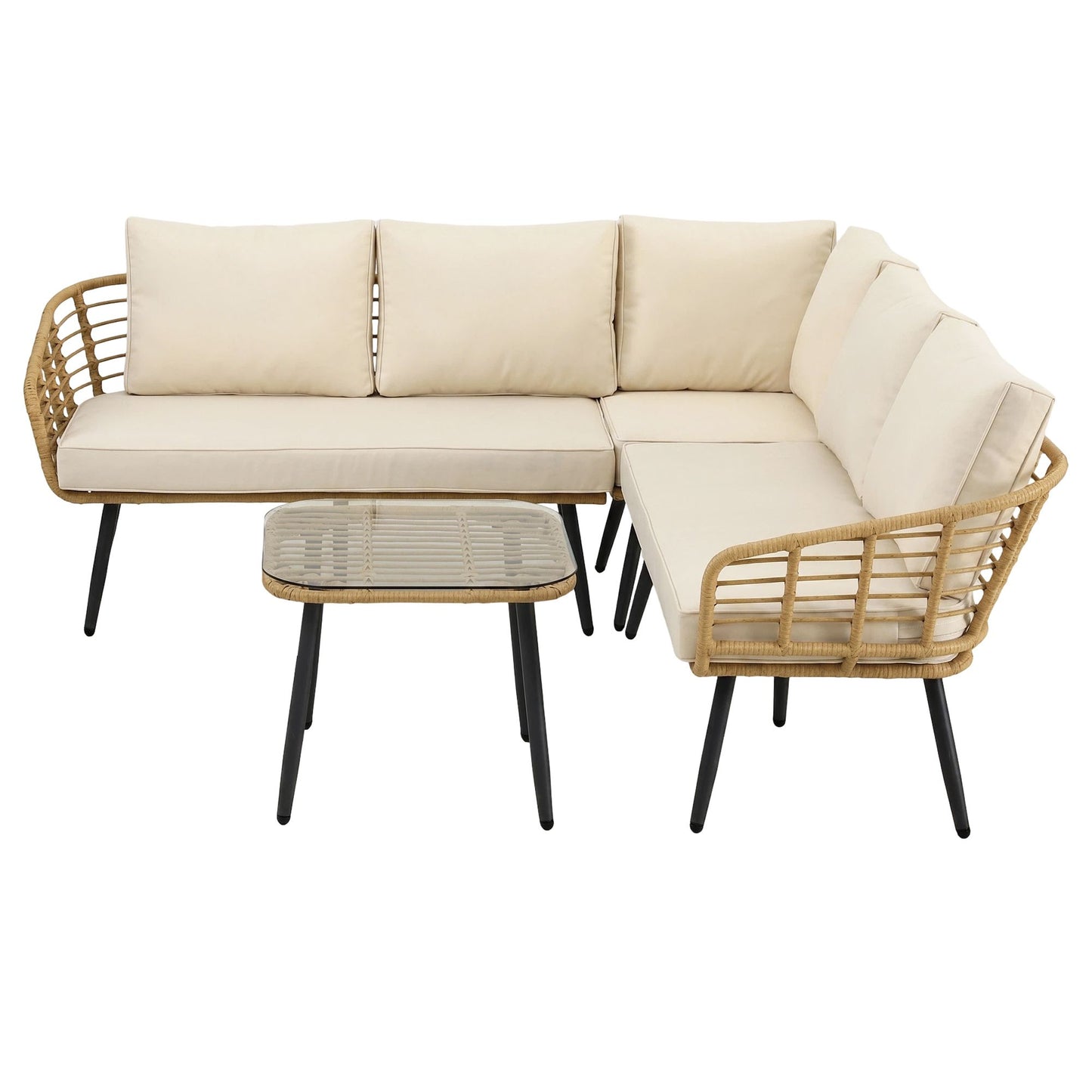 Branor 5-Seater Modular Outdoor Sofa Set with Cushions Rattan Furniture 4-Piece - Natural