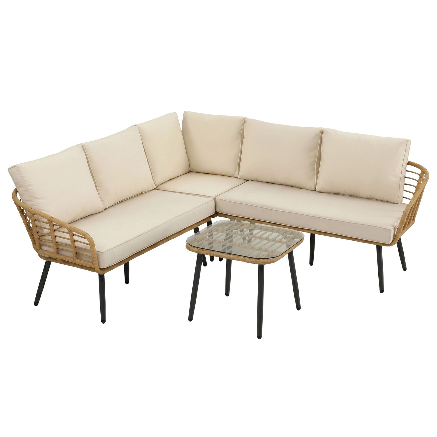 Branor 5-Seater Modular Outdoor Sofa Set with Cushions Rattan Furniture 4-Piece - Natural