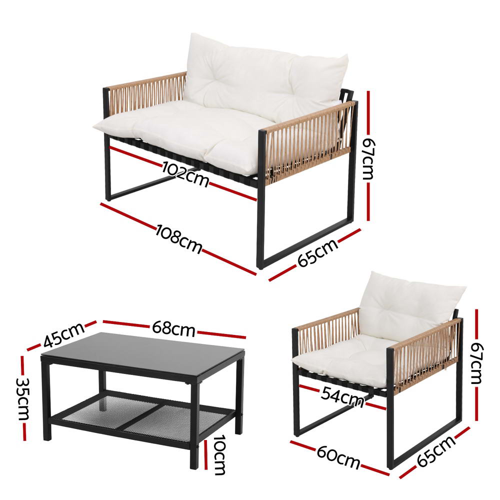 Lirien 6-Seater Outdoor Sofa Set Table Chair Set Garden Rattan Patio Furniture 7-Piece - Grey