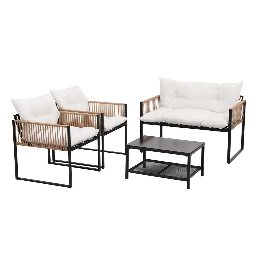 Lirien 6-Seater Outdoor Sofa Set Table Chair Set Garden Rattan Patio Furniture 7-Piece - Grey